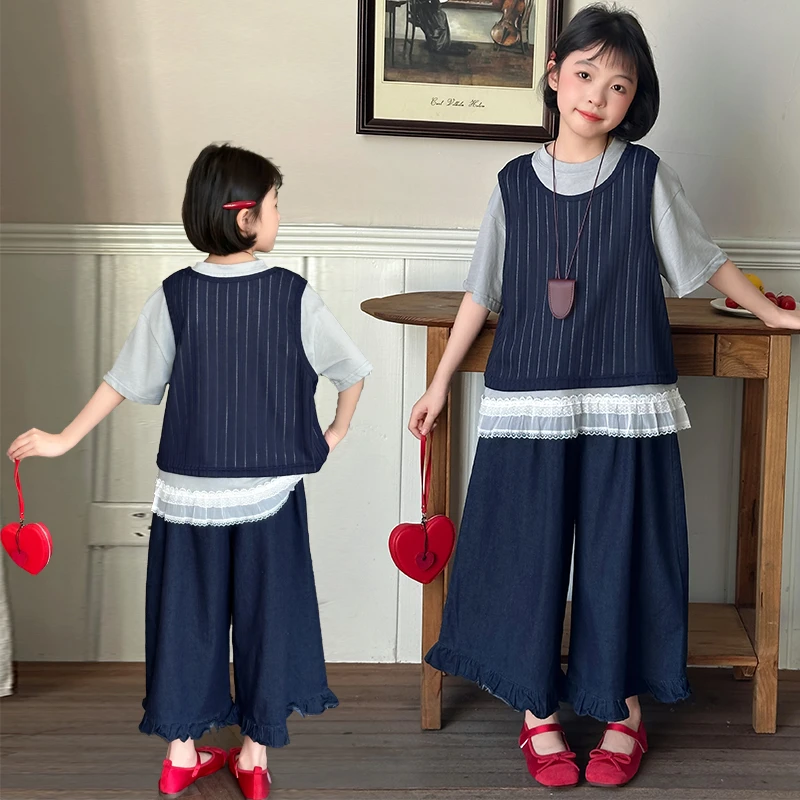 童装女童夏装套装2025新款中大童女装儿童夏天网红洋气女孩三件套