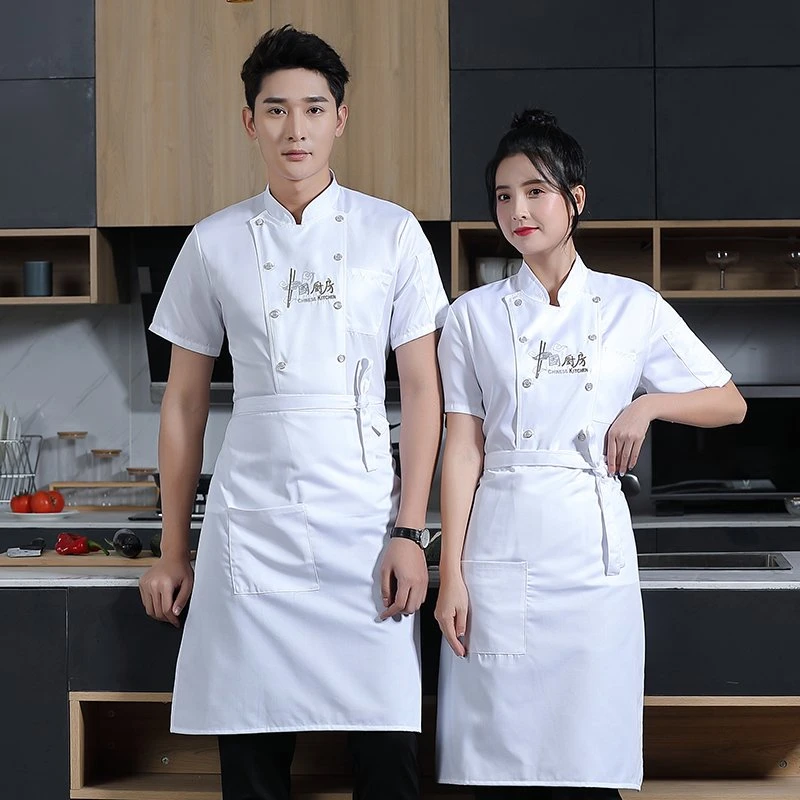 中国风厨师工作服透气夏季短袖高档酒店餐饮后厨服务员服装