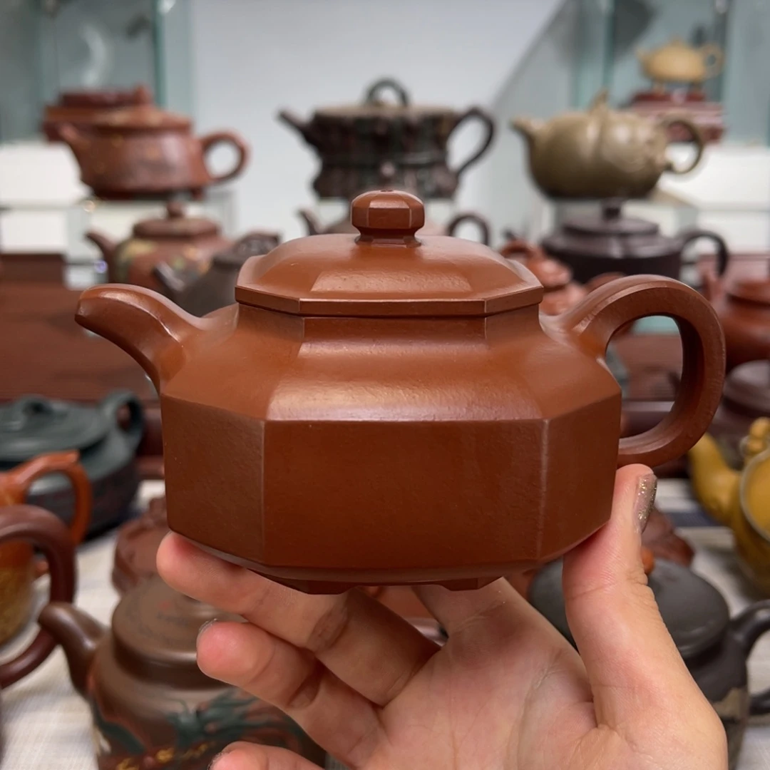 紫砂茶壶八方 朱泥