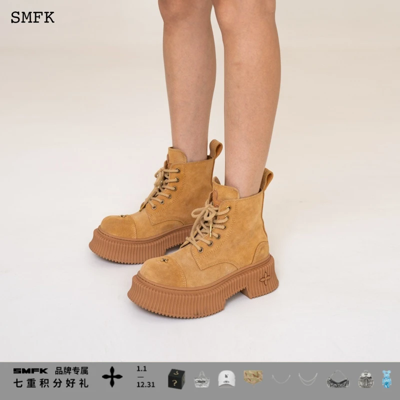 SMFK沙漠靴 S0010YG 吴宣仪白鹿大黄靴复古时厚底百搭增高靴