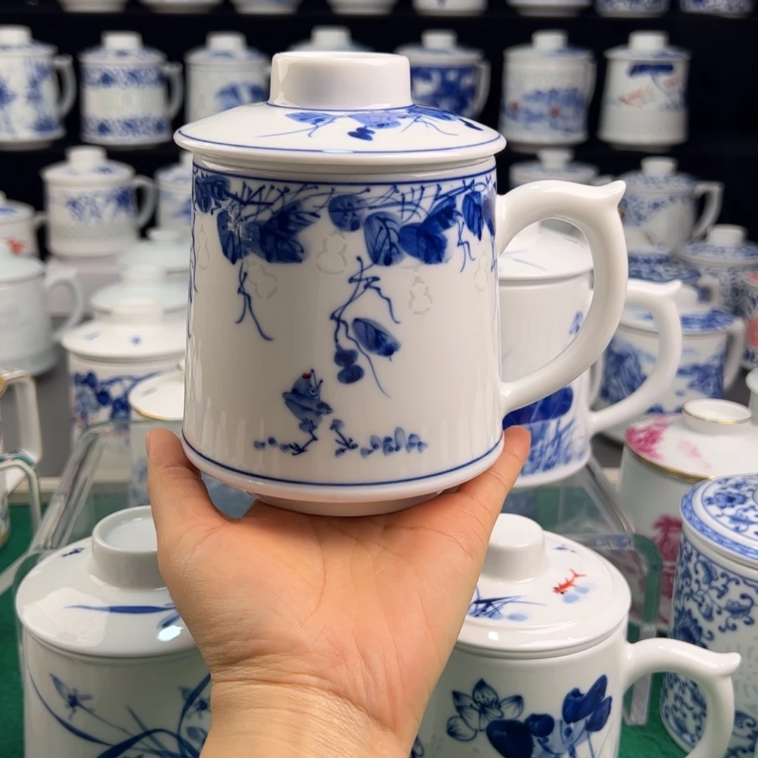 景德镇手绘福禄吉祥办公杯2个