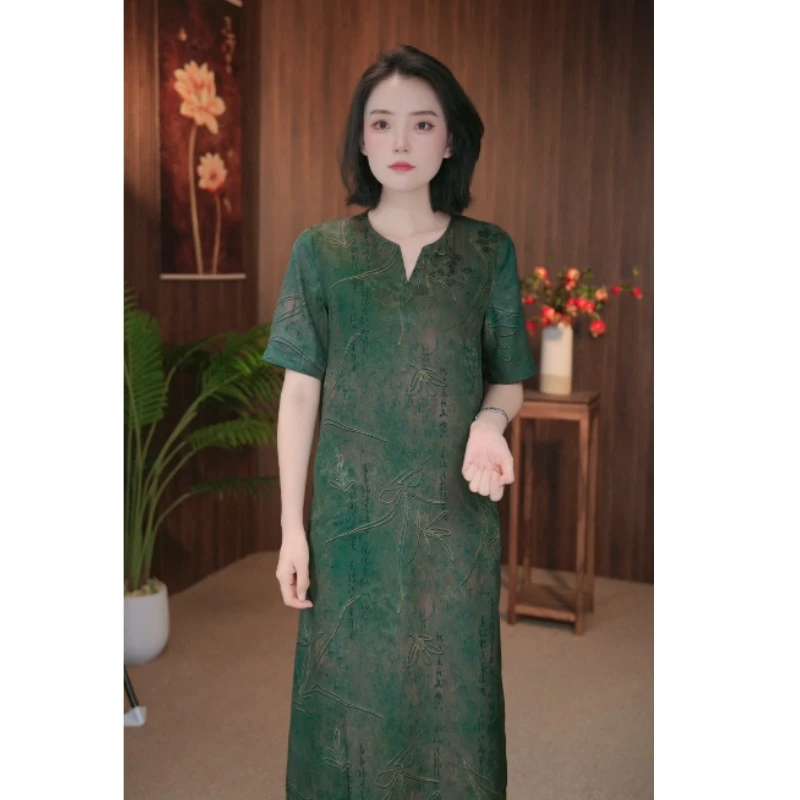 遇裳（99292）100桑蚕丝花萝双面穿香云纱女连衣裙