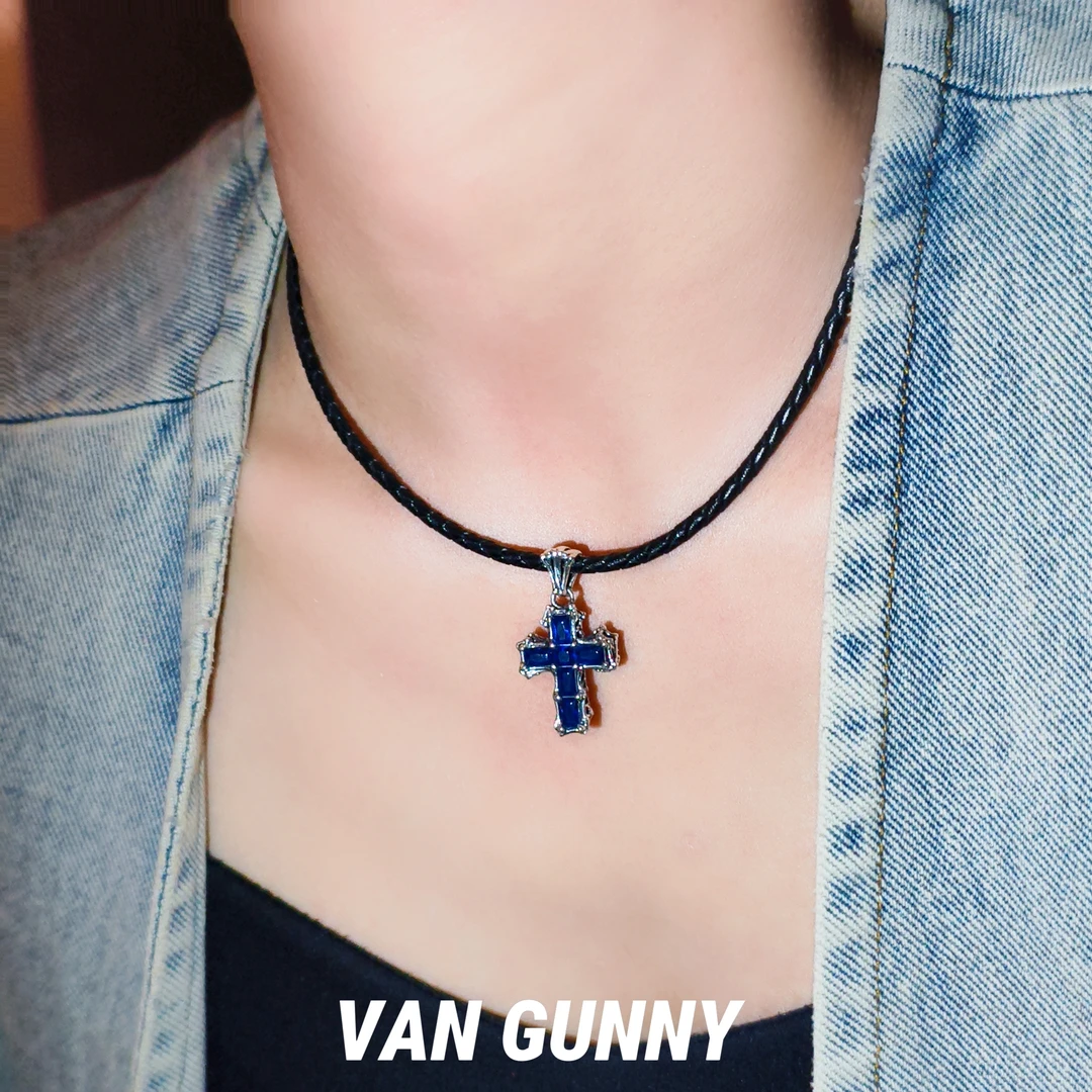 Van Gunny/万古尼 吊坠925银 【蓝石】双面十字架吊坠仅吊坠DZ8095