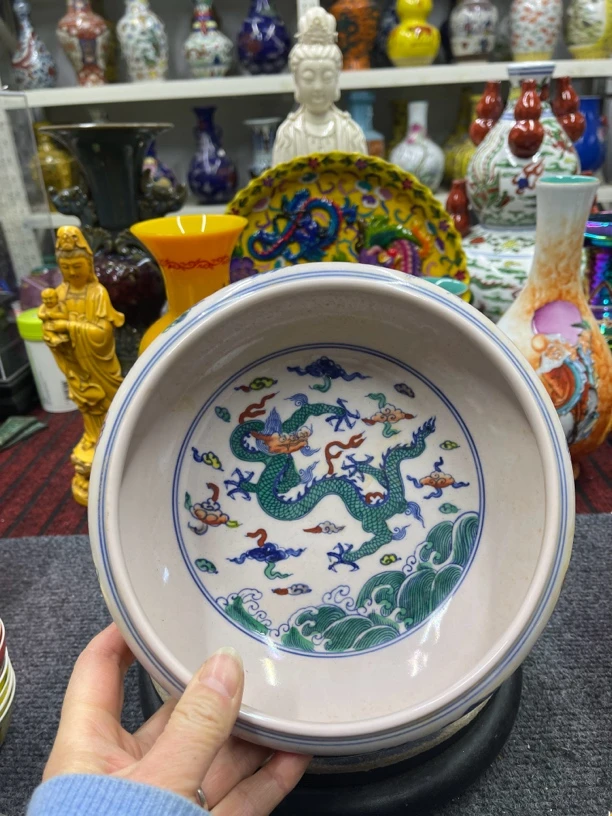 斗彩红胎龙纹笔洗水洗茶洗