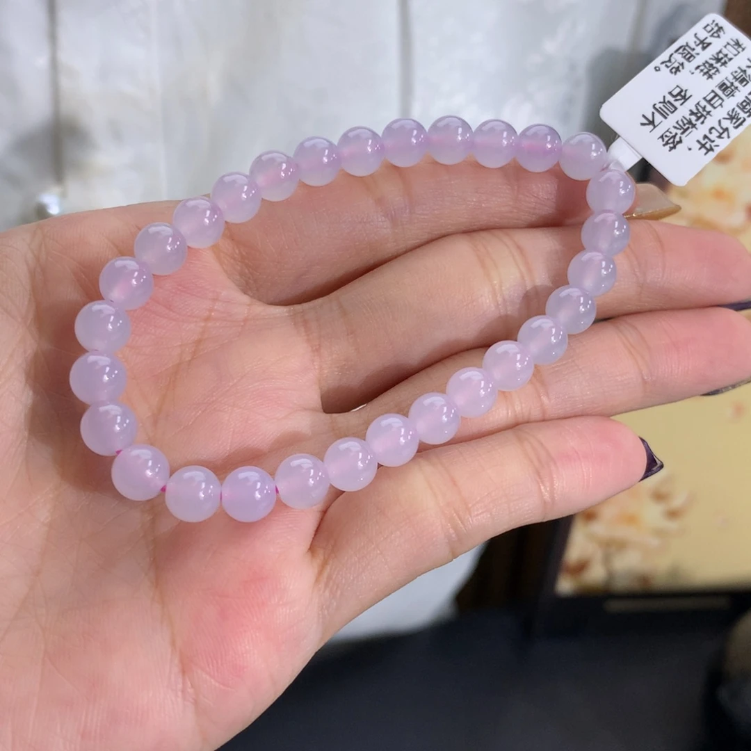 翡翠未镶嵌手串卡6冰胶淡粉紫手串