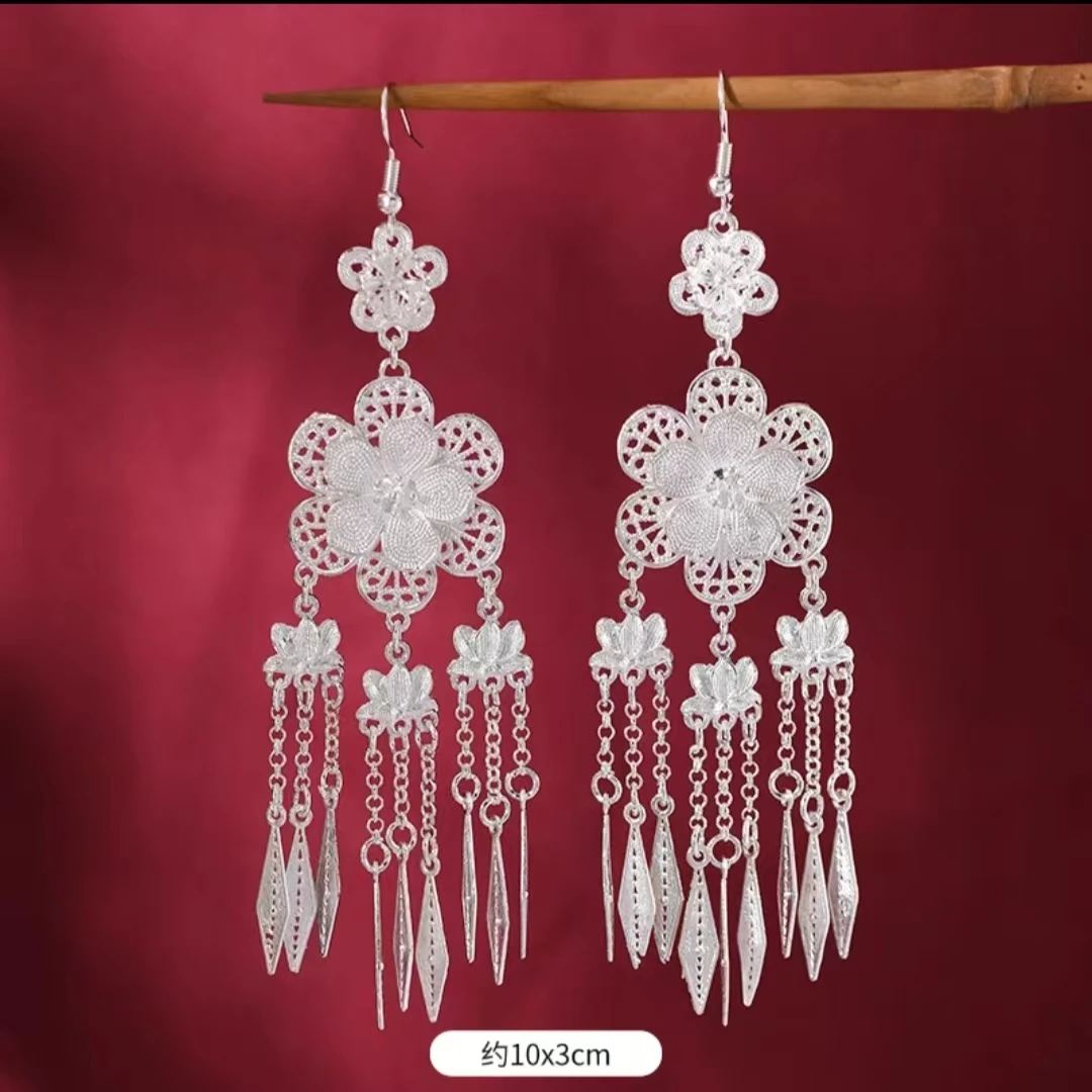 合金耳饰 2025新款民族风花朵琵琶蝴蝶耳环国风长款流苏女大凉山