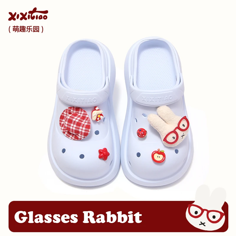 细细条 厚底外穿软萌可爱小兔子洞洞鞋女夏学生萝莉沙滩凉拖鞋ins