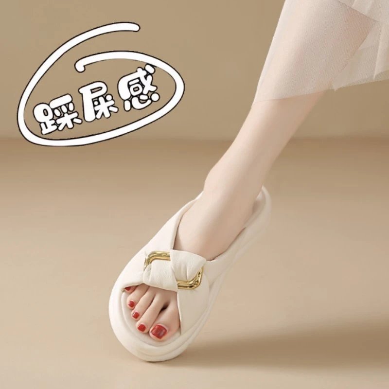 精致绝美凉拖鞋女夏季2025新款外穿孕妇一字拖34码仙女风沙滩凉鞋