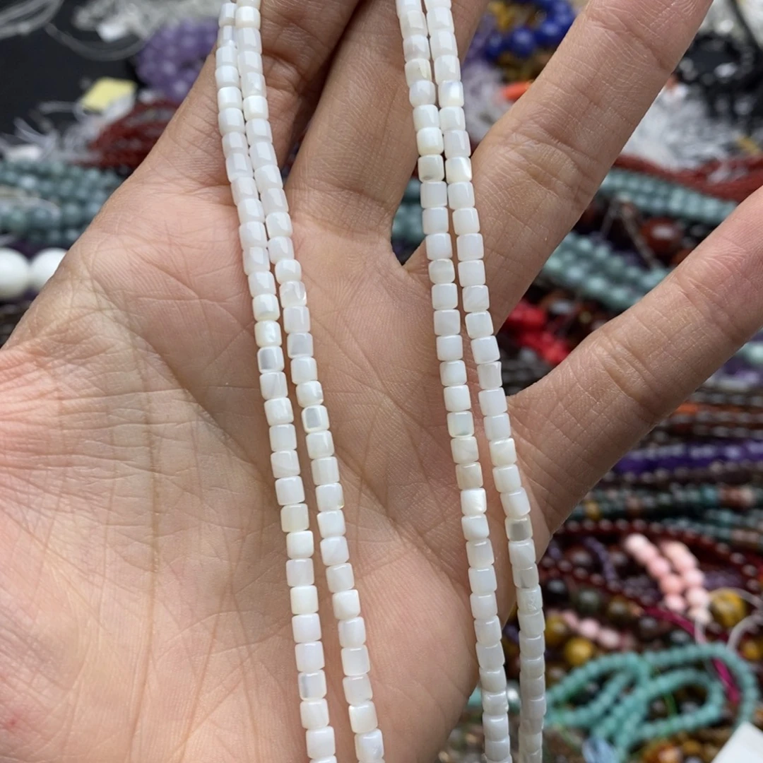 玛瑙/玉髓未镶嵌珠宝半成品一条天然3.6mm淡水贝壳小鼓珠