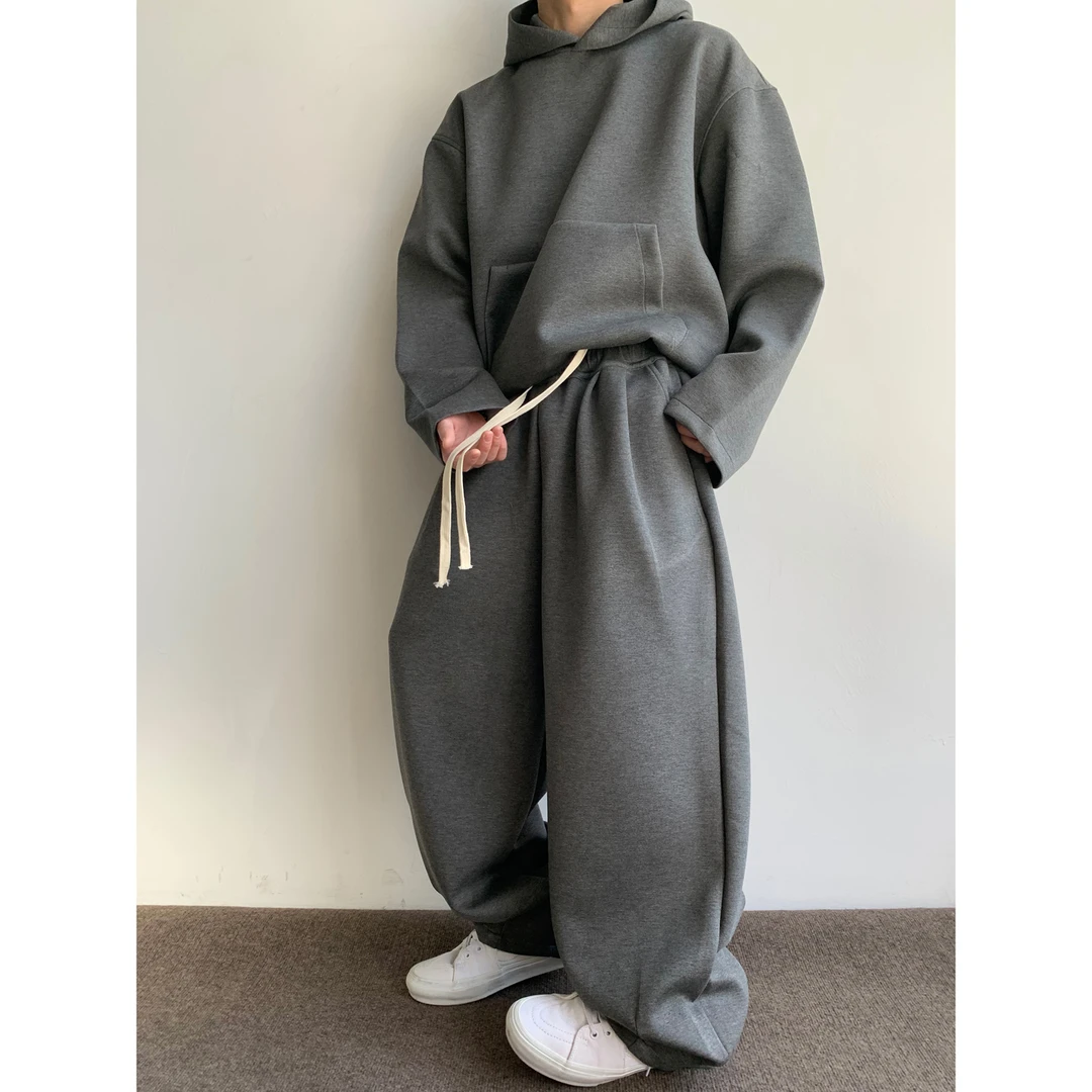 dannyandzee秋季百搭纯色宽松廓形高克重空气层休闲运动套装SW666