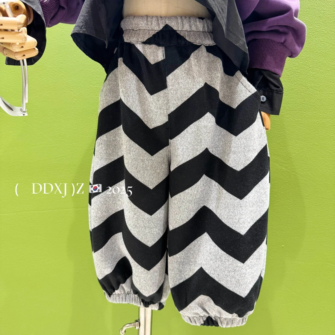 【W+韩系童装】秋款儿童韩版休闲 百搭波浪条纹针织长裤 KZ5067