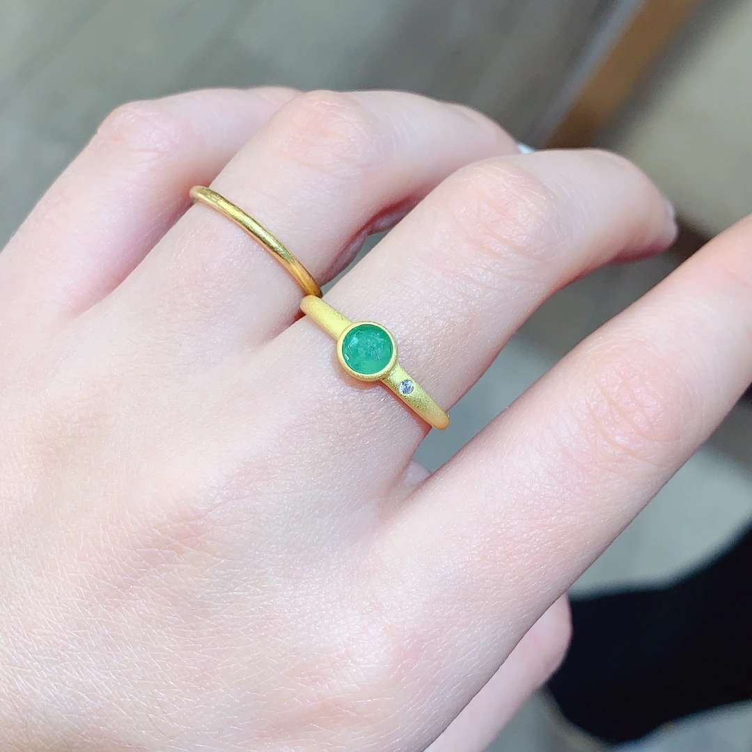 天然哥伦比亚祖母绿戒指简约珠宝首饰高品质圆5mm925纯银精工活口