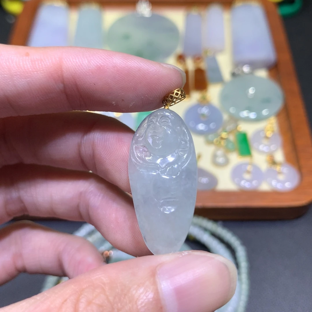 吊坠(不含链)18K金镶嵌翡翠