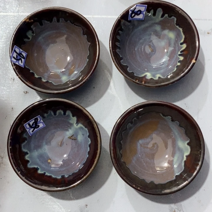 瓷片五厂窑变茶盏4个，都有瑕疵，介意勿拍