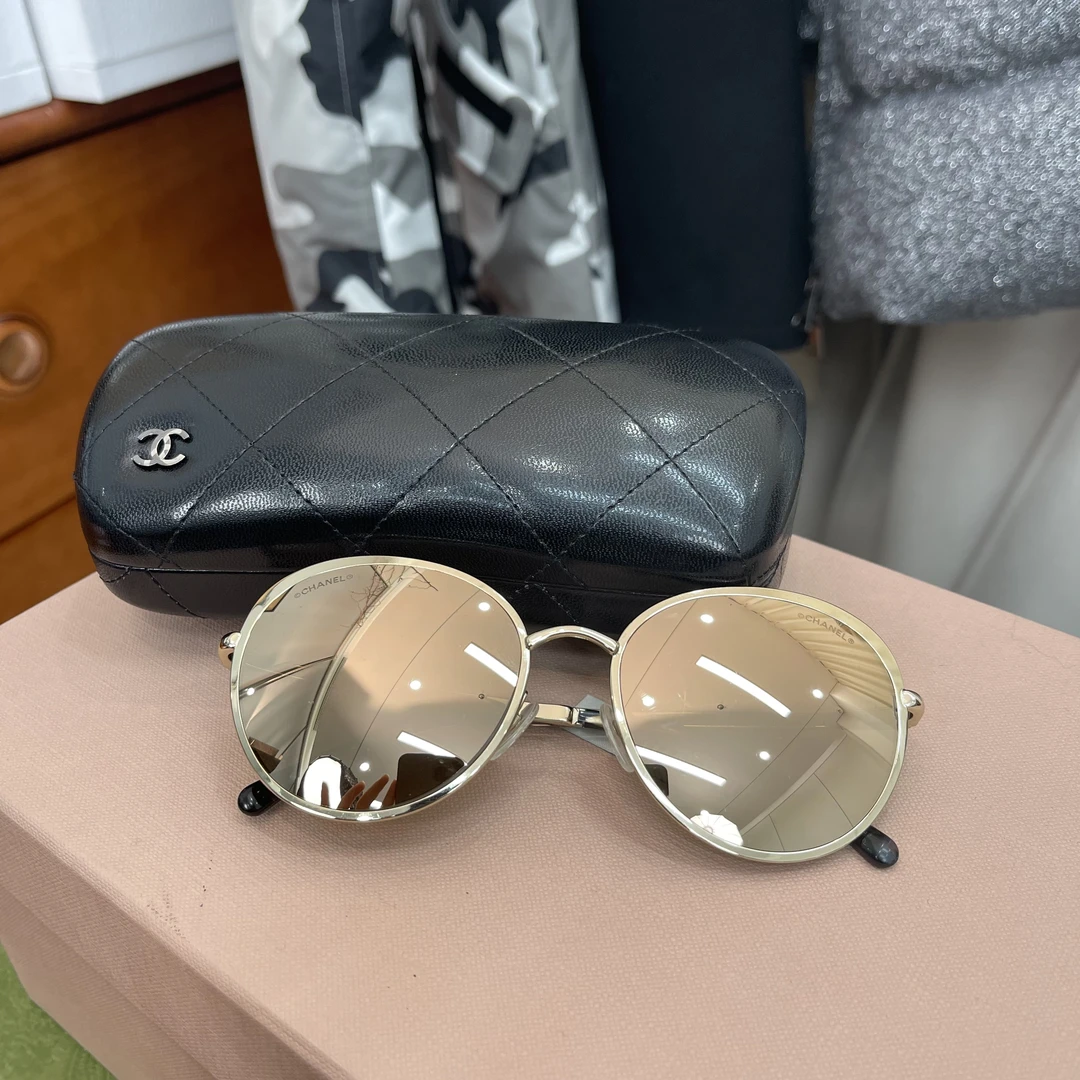 99新 Chanel/香奈儿 青奢荟/时尚纯色金色镜框墨镜太阳镜///59061