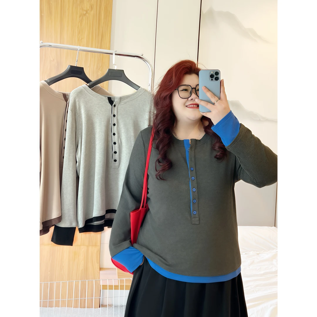 断码捡漏~加泰罗尼 / 韩范基础显瘦长T恤 13529花契大码200斤胖mm