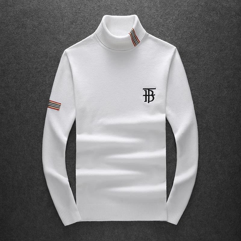 冬季男士高领羊毛衫刺绣新款高档打底衫潮流百搭白色保暖针织毛衣