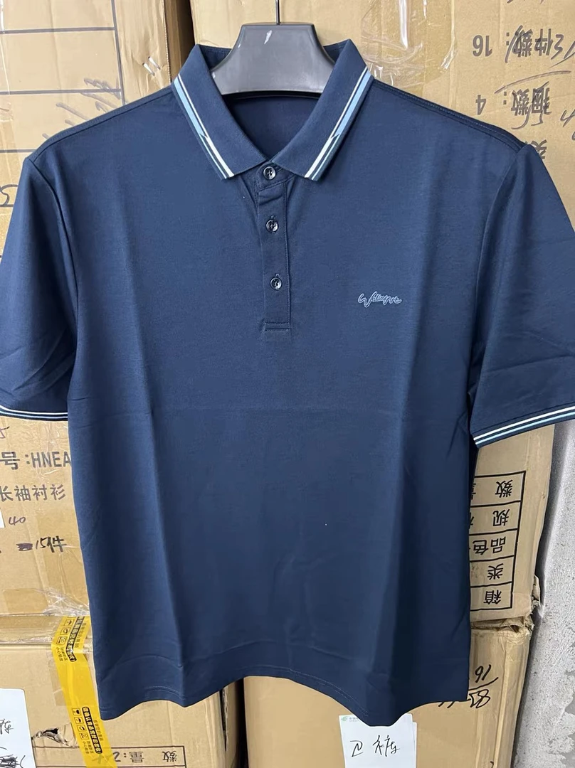 8610海撤柜剪标蓝色商务清爽短袖上衣polo字母标男士W刺绣标