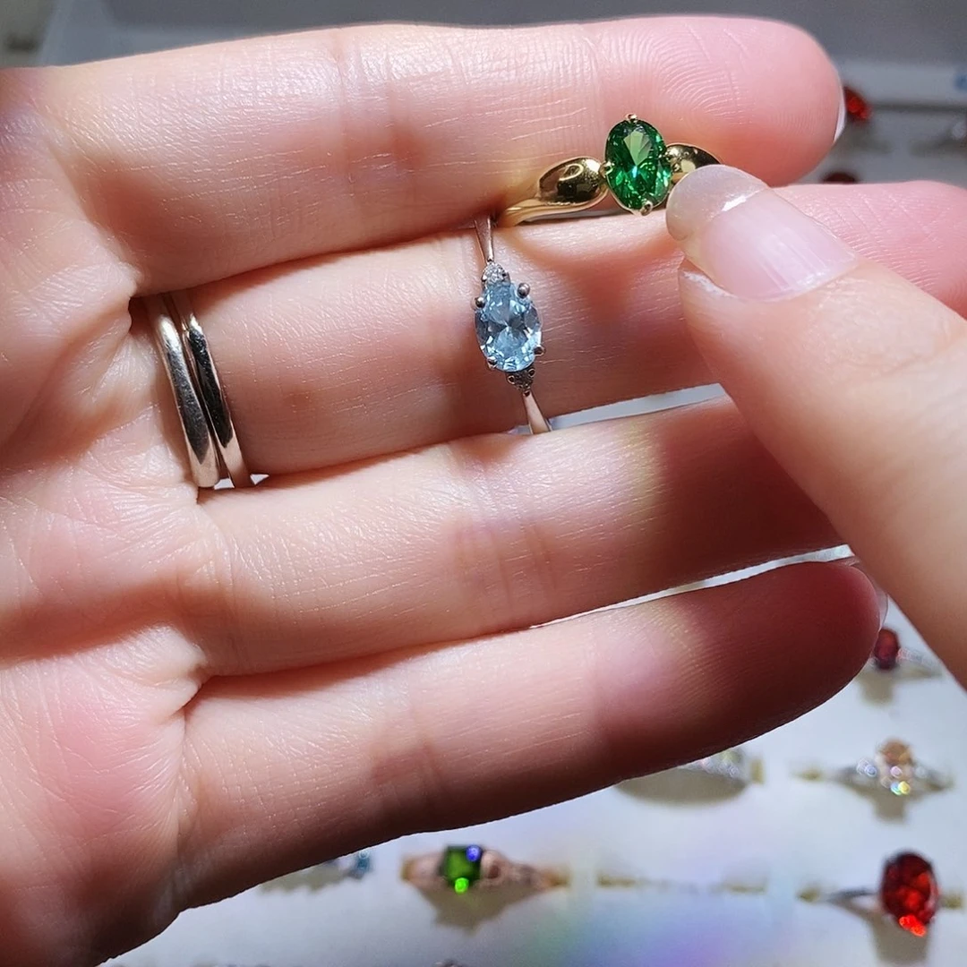 祖母绿戒指银S925镶嵌