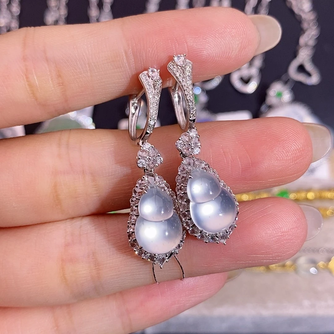 翡翠18K金镶嵌耳饰耳坠