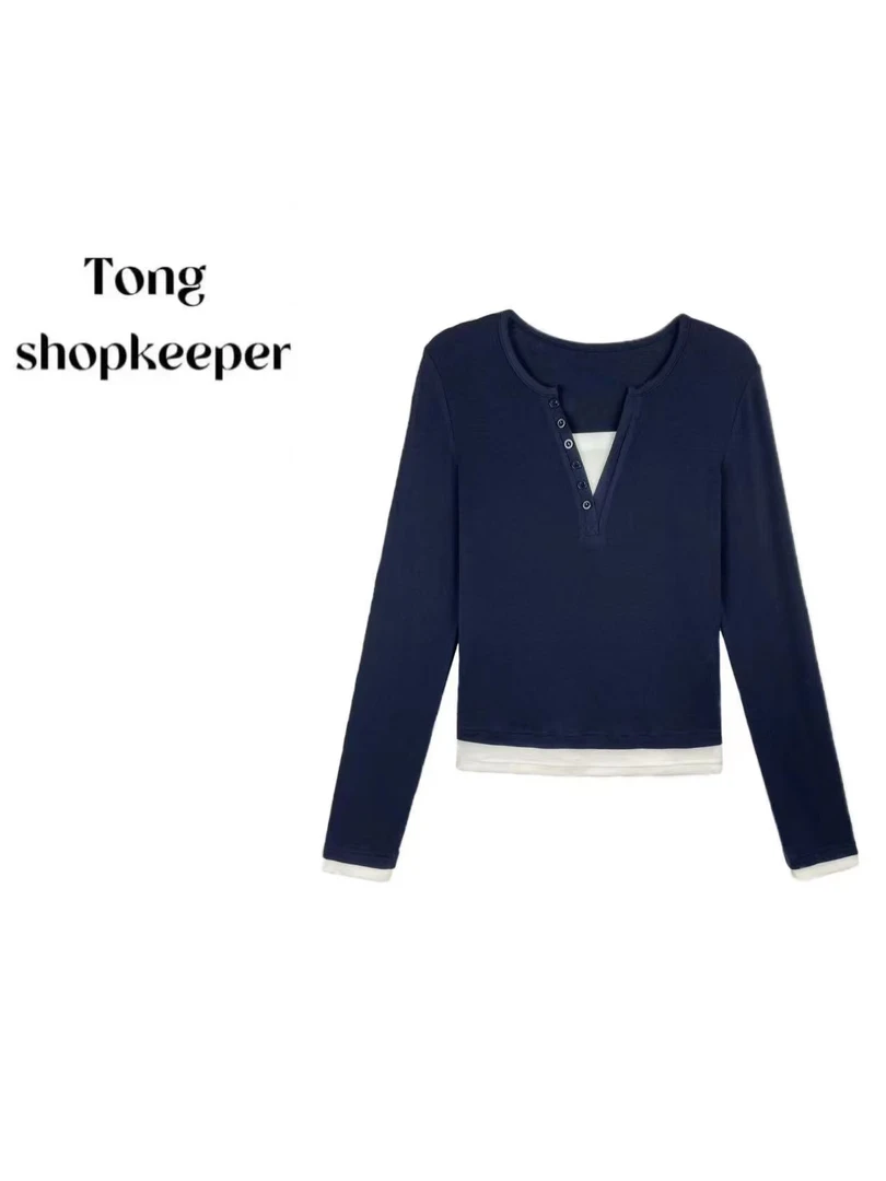 QJ/彤掌柜1681263 莱赛尔天丝羊.毛新款升级假两件上衣内搭