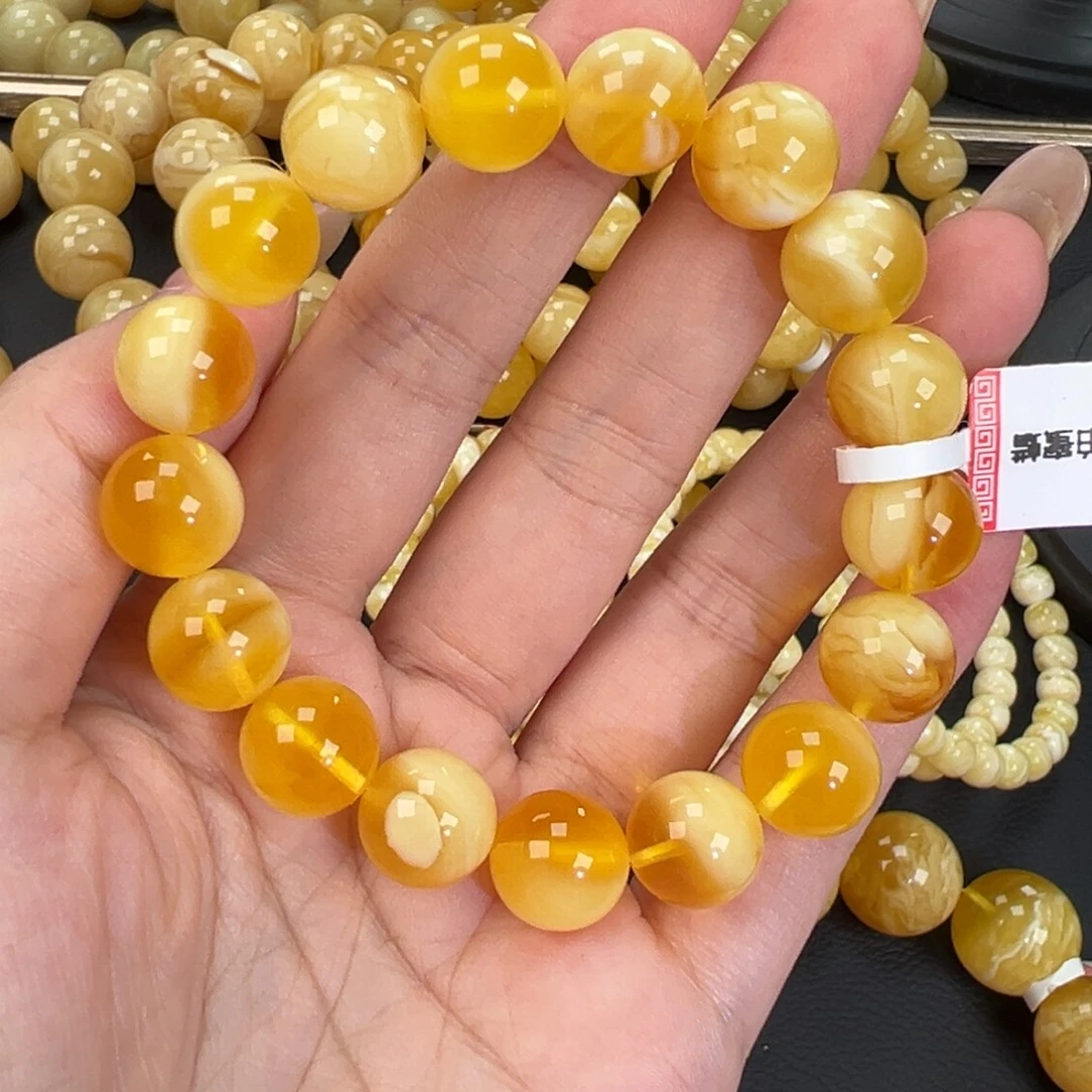 琥珀未镶嵌手链17.5金瓷白