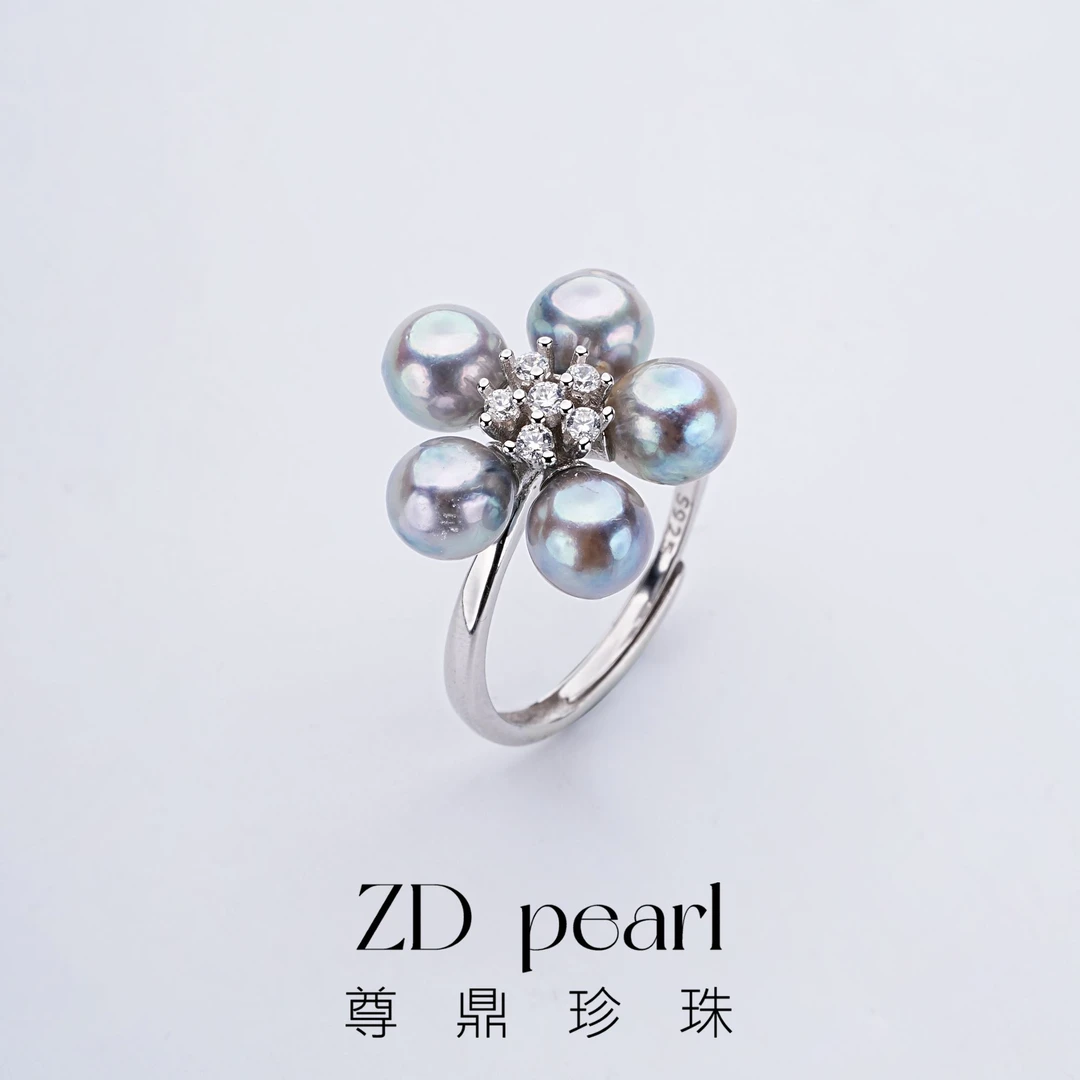 【鸭鸭】尊鼎珍珠-S925银海水珍珠真多麻色戒指+珠径5-6mm
