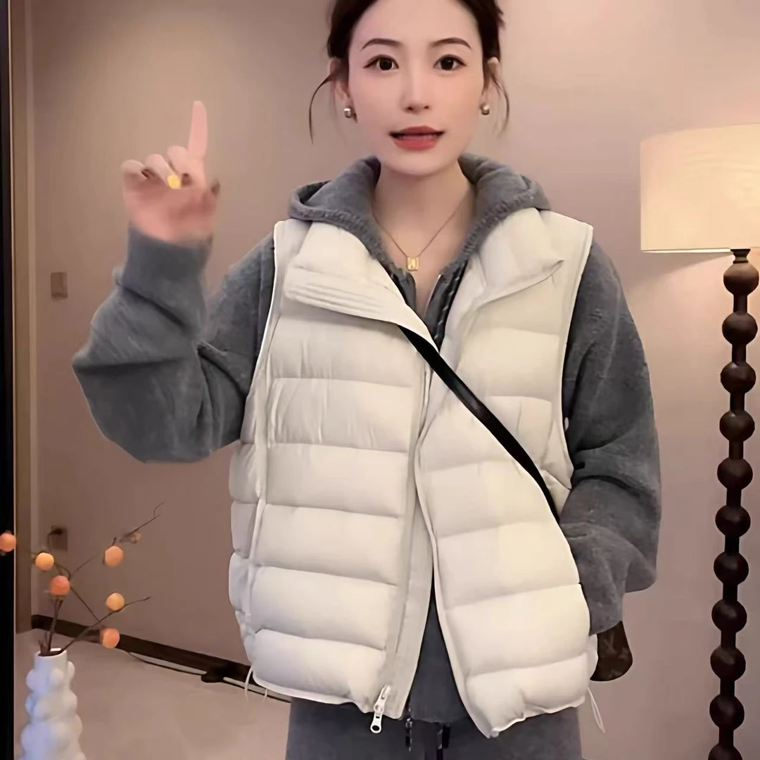 韩版立领龟背排骨白鸭绒马甲女2025秋冬新款无袖百搭坎肩马夹外套