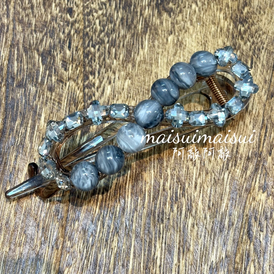 【阿敲】A2024满钻扭扭夹韩系后脑勺发夹一字夹麦穗头饰蓝色气质