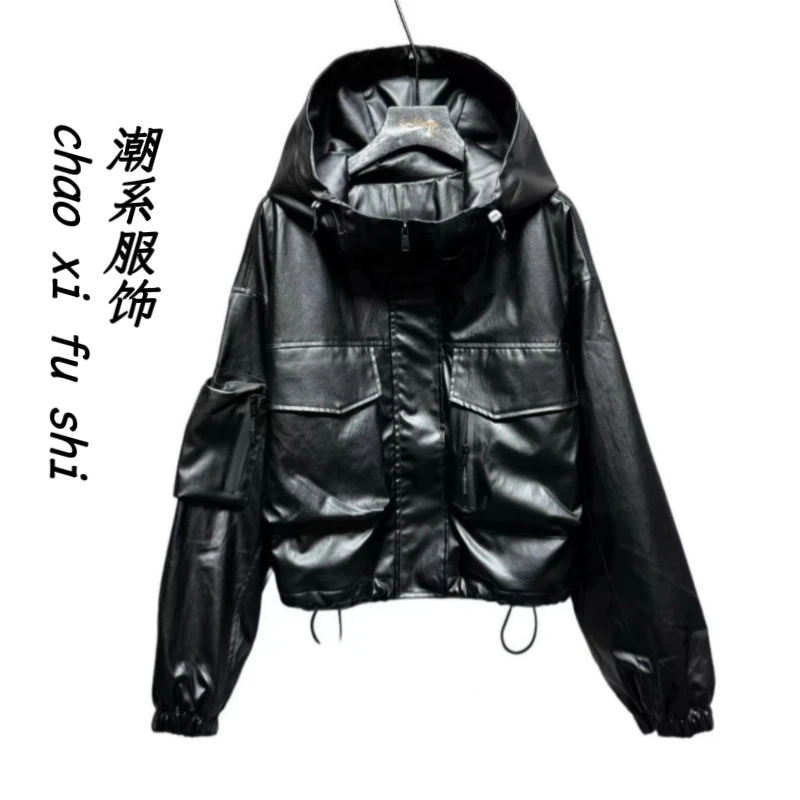 YY欧货潮牌时尚秋冬加厚连帽蛋白皮外套77828