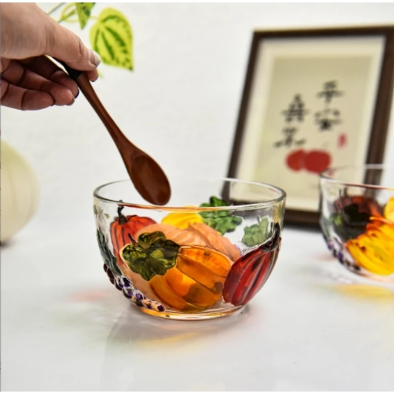 拍一发二-轻奢南瓜碗5寸米饭碗沙拉碗家用无铅水晶玻璃碗