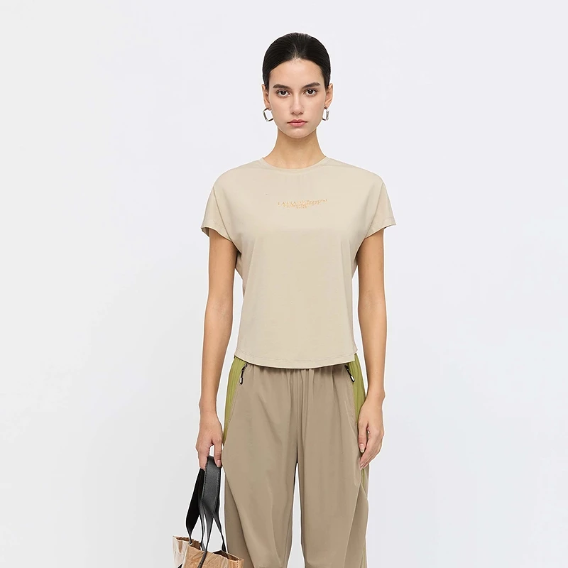 圣迪奥【凉感因子】夏季纯色时尚休闲圆领女凉感女T恤S252Z0115