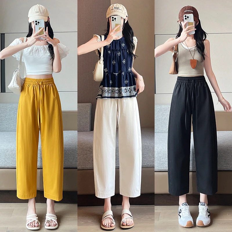 小个子定制2025夏季新款薄款冰丝小个子哈伦裤抗皱显瘦休闲裤