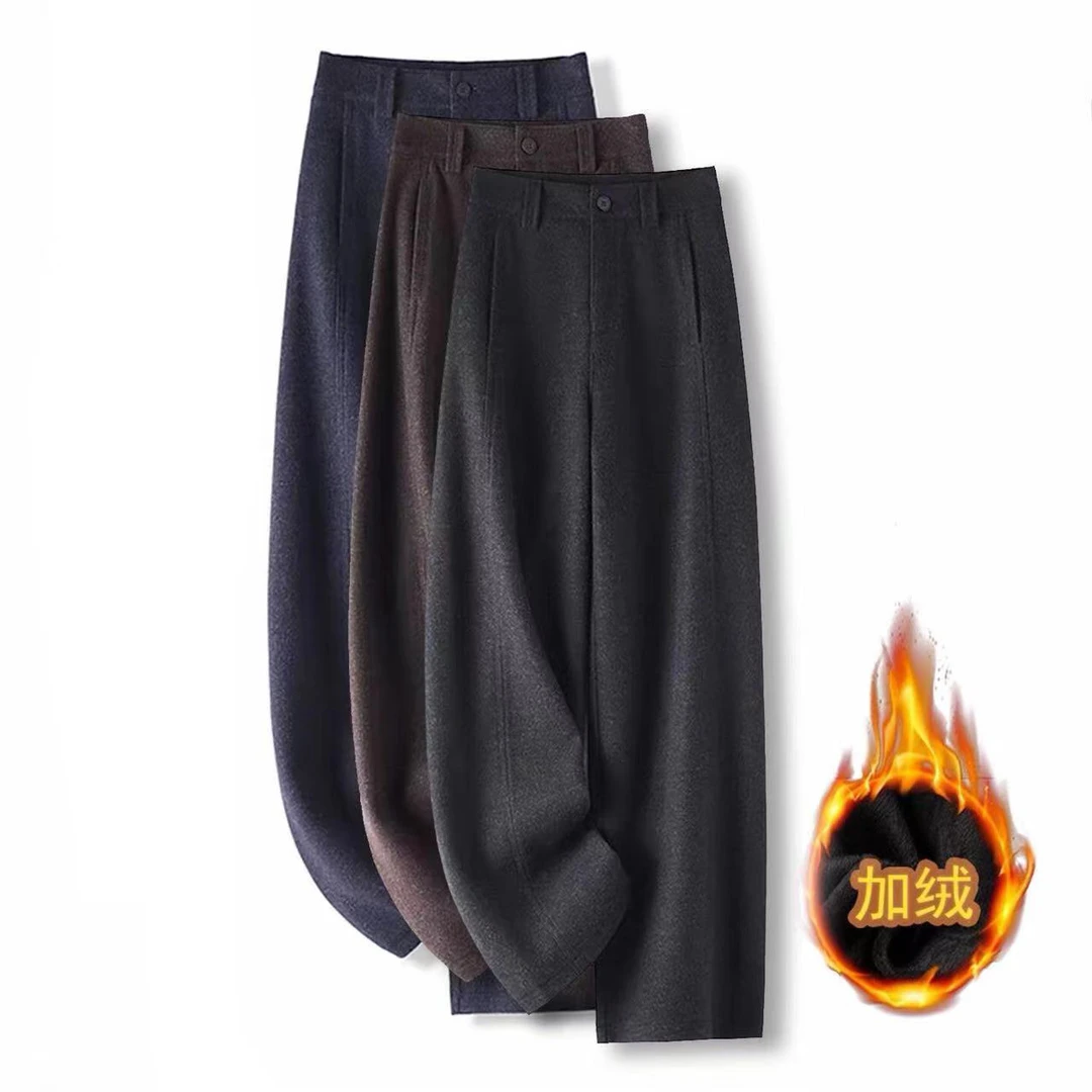 时尚洋气百搭加绒女冬季2025新款爆款毛呢高腰显瘦阔腿裤 D713