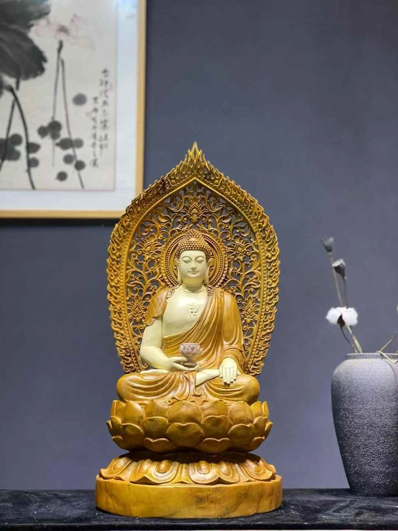 香樟木阿弥陀佛木雕造像实物长32.宽32.高70厘米