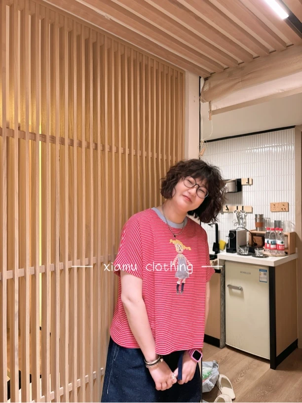 夏沐家洋气小女孩条纹宽松休闲T恤394