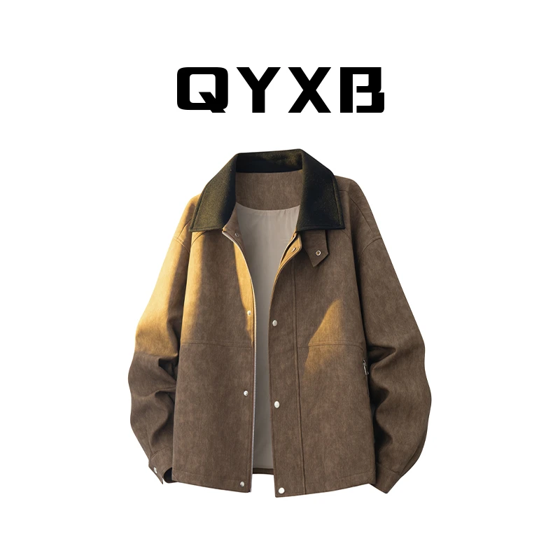 【品牌正品现货】QYXB秋季新款复古夹克男秋季新款工装翻领原色外套