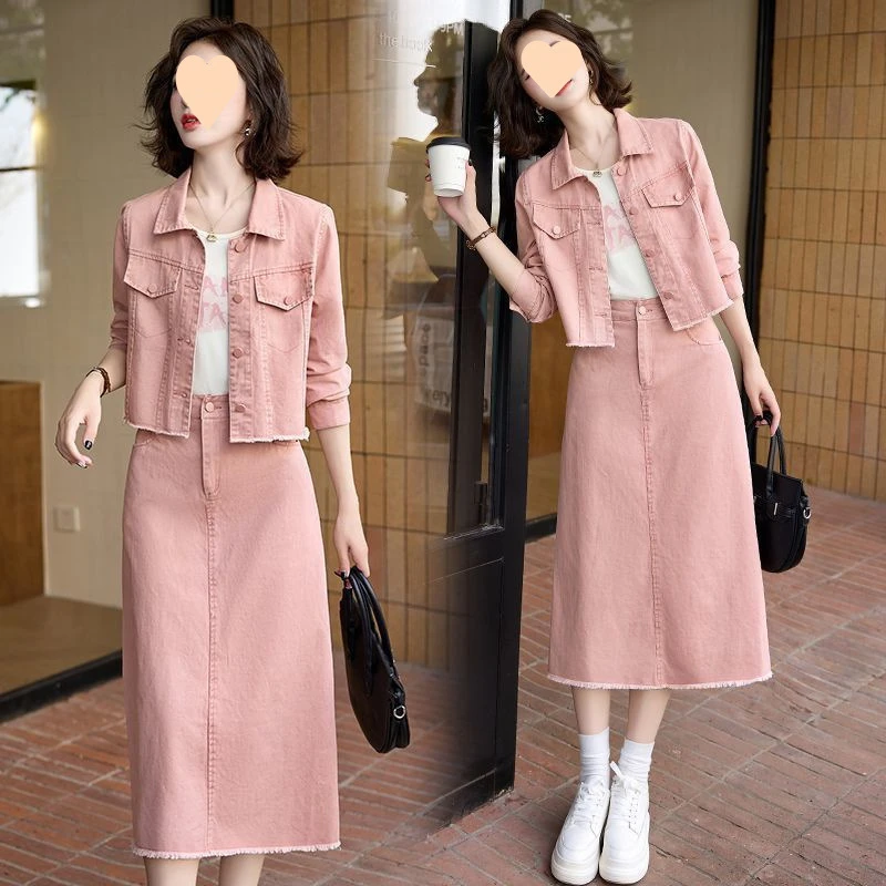 休闲牛仔套装秋季外套新款2024韩版时尚洋气高级减龄半身裙三件套