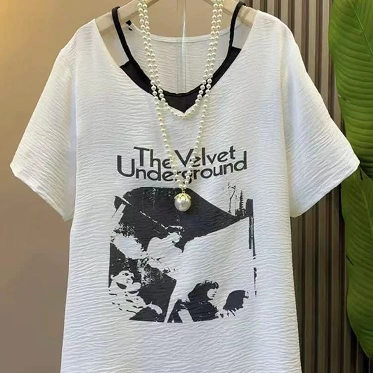 胖胖家*831新款假两件大版百搭显瘦洋气半袖