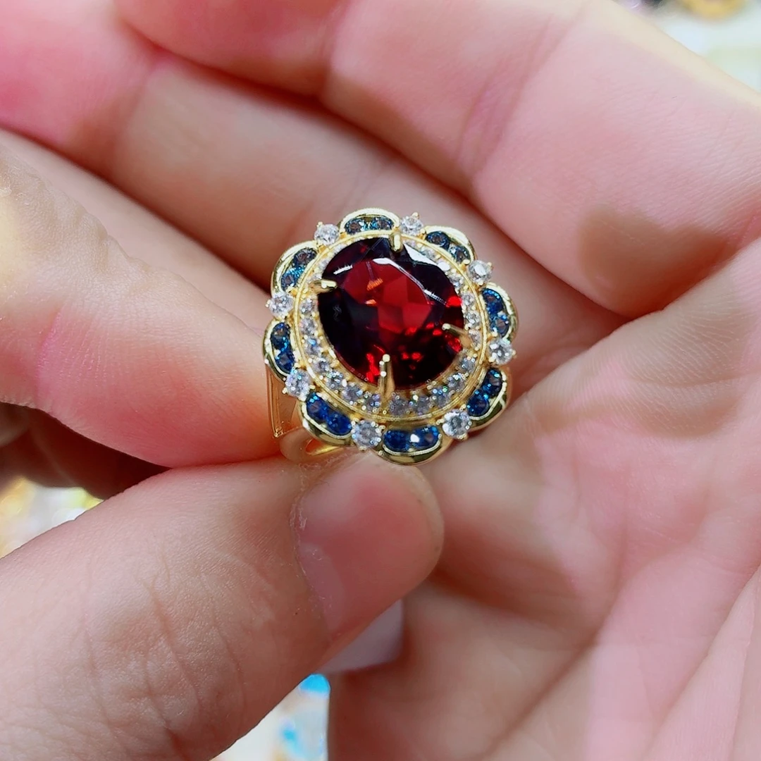 石榴石戒指银S925镶嵌