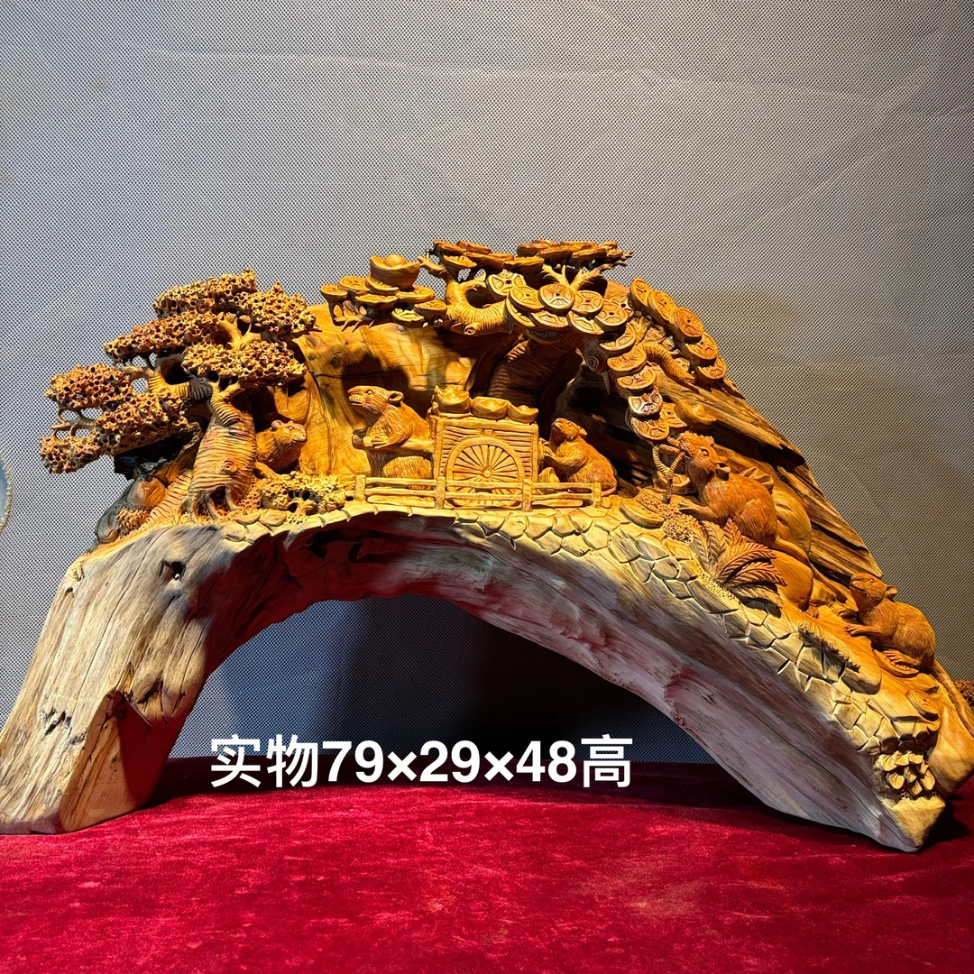 崖柏木雕五鼠运财纯手工雕刻创意工艺品中式根雕精雕手工艺