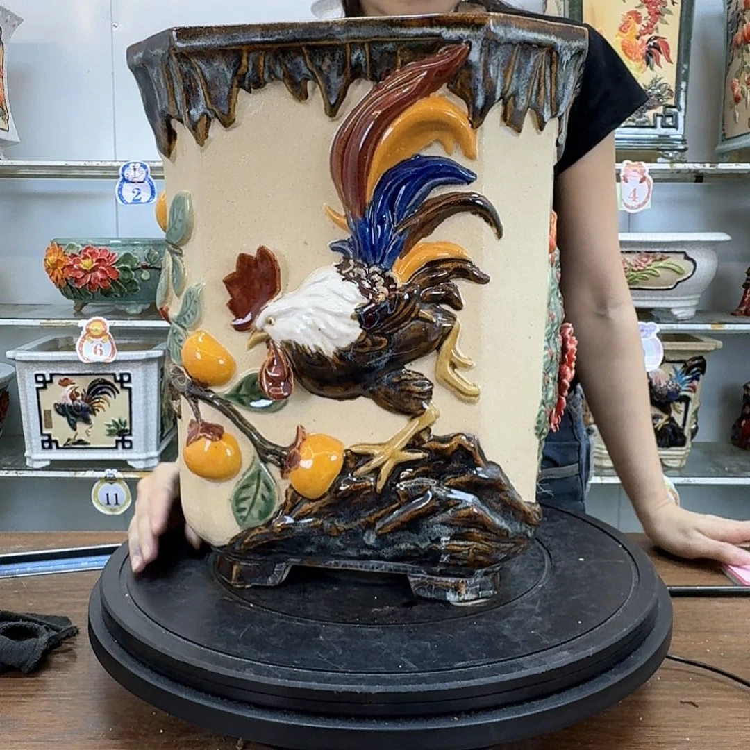 小***虎无花朵石湾盆400陶瓷