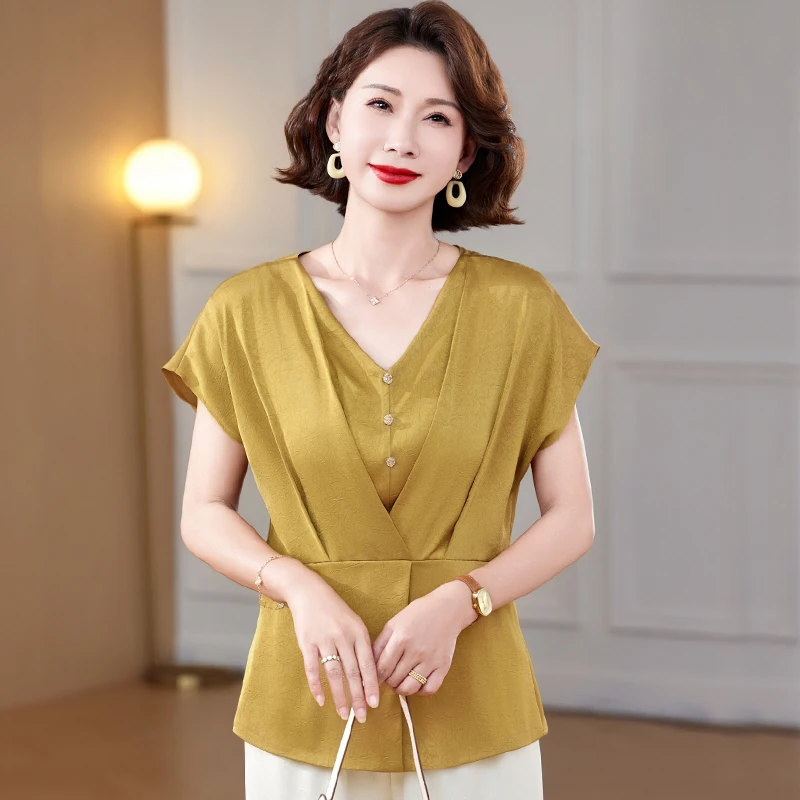 妈妈时尚短袖女上衣夏薄款轻奢高级感2025新款中老年洋气小衫套装