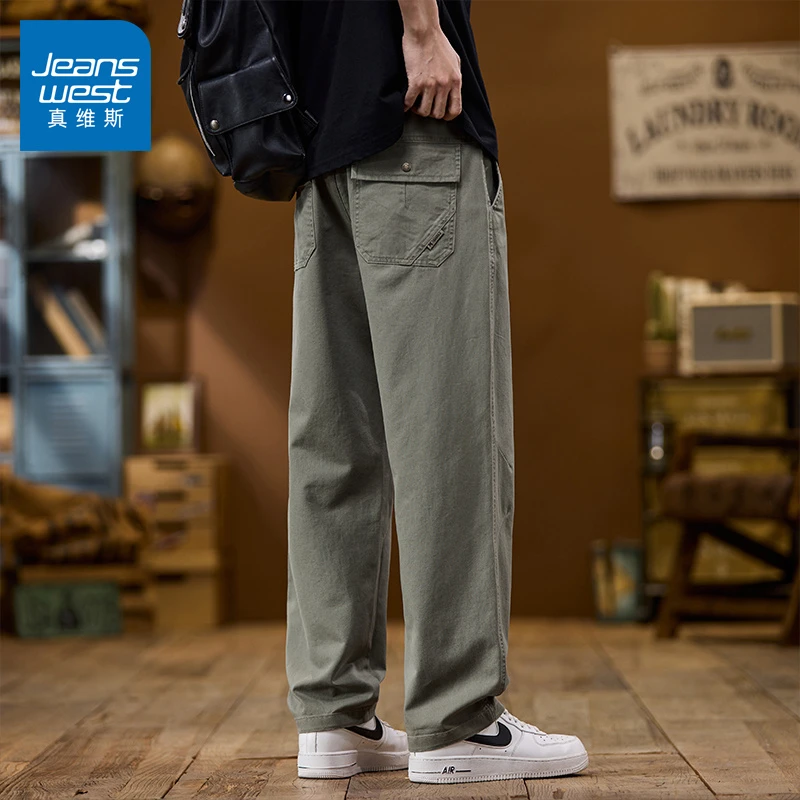 真维斯纯棉男士休闲裤夏季薄款透气百搭宽松潮牌美式运动直筒长裤