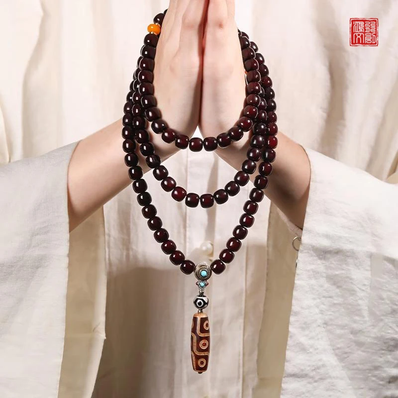 【柔青烟】溏心老料菩提根手串108颗菩提多圈文玩盘玩念珠脖挂