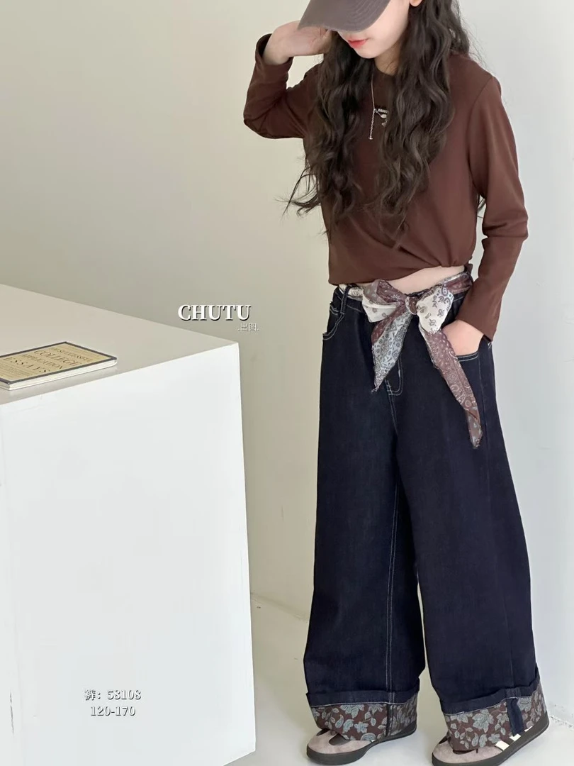 【暖树+】58108直筒牛仔裤 装饰可拆卸  2025秋新品设计师买手店版
