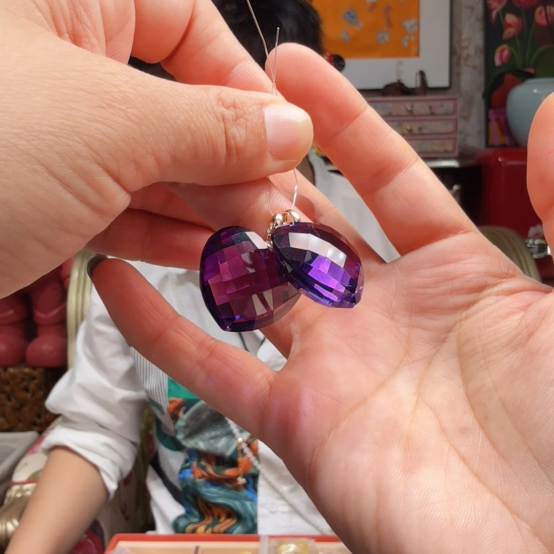 紫晶耳饰18K金镶嵌耳饰