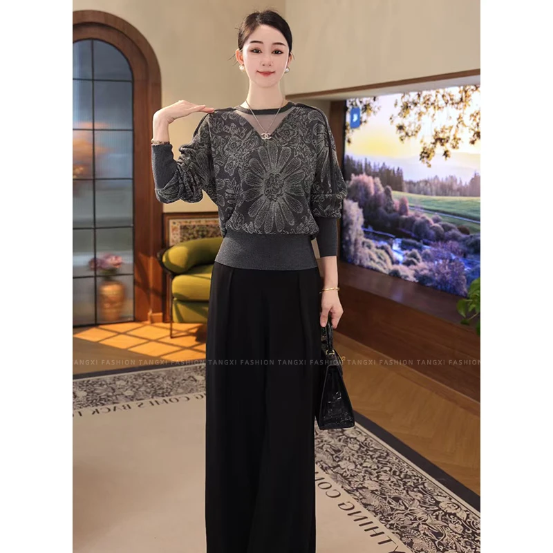 2025秋冬新款【ZM-968JR】醋酸天丝羊毛镂空拼接灰色色针织毛衣女