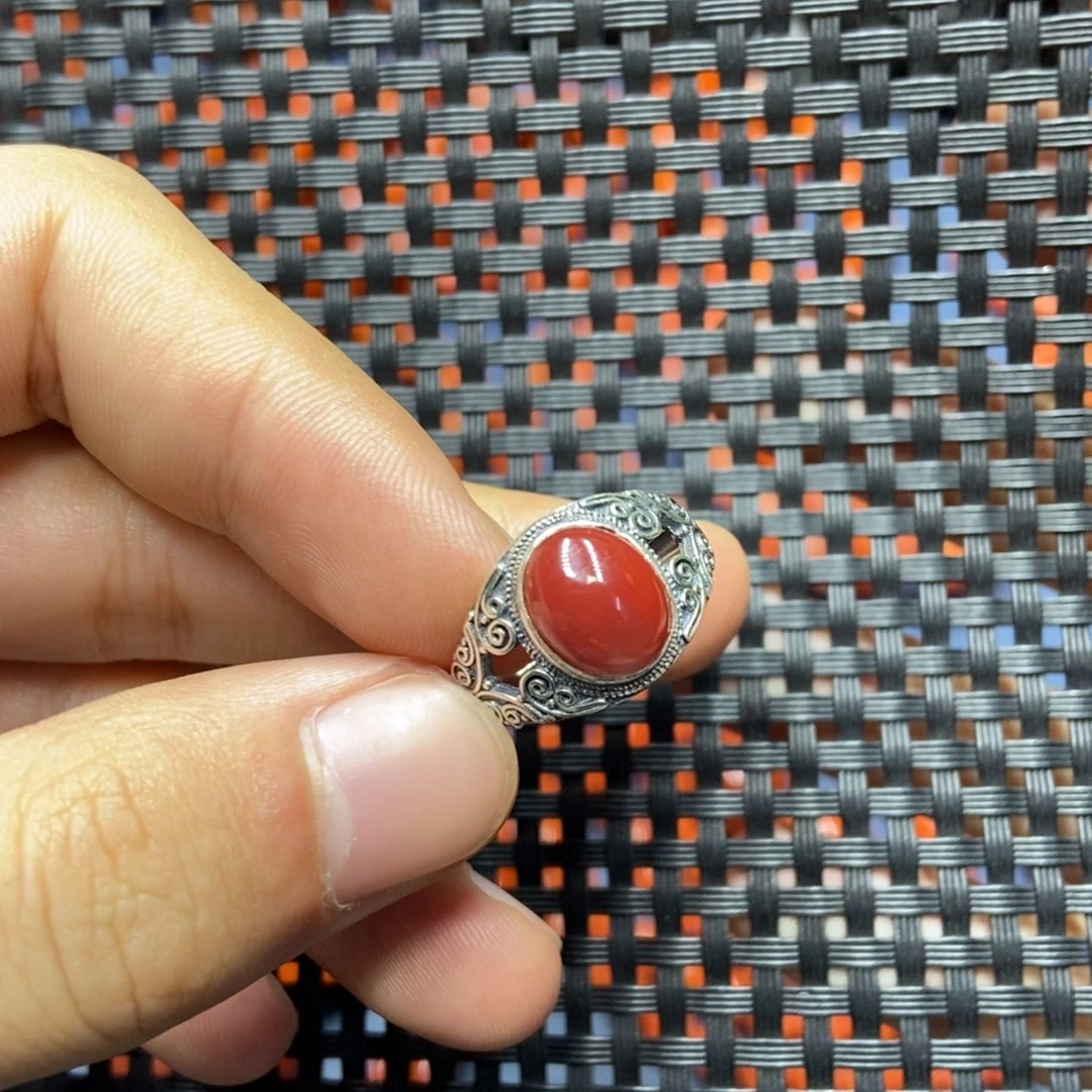 南红玛瑙银S925镶嵌戒指