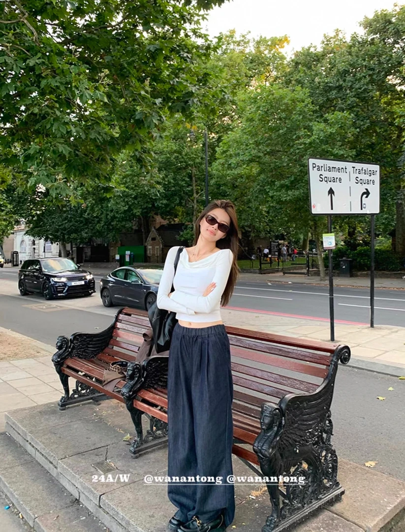 WANANTO（剪标） 轻熟lady 多穿法一字肩拼接上衣女秋季修身显瘦T恤